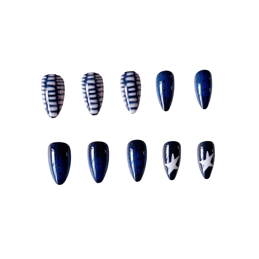 Penghui-Toys 24Pcs Almond False Nails With Star & Dot Designs