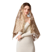 Foulard en dentelle brodé, accessoire pour cheveux, châle-Café
