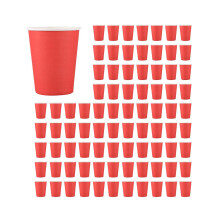 200 paper cups (9 oz) - Solid color birthday party tableware catering (Red)