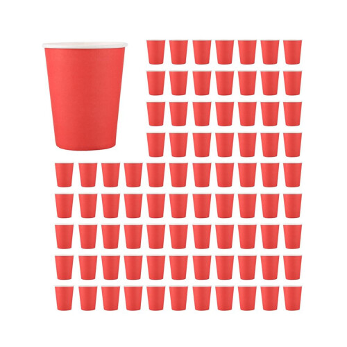 200 paper cups (9 oz) - Solid color birthday party tableware catering (Red)