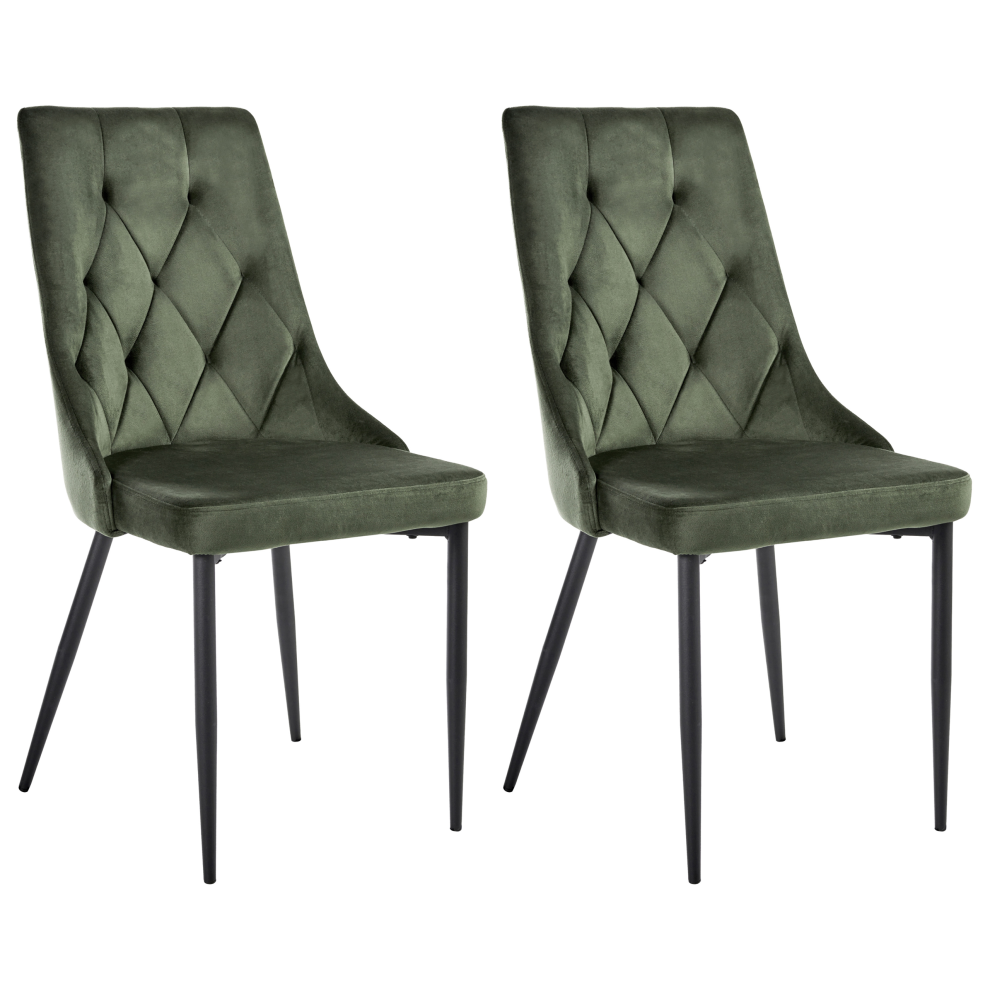 Beliani Set Of 2 Dining Chairs Avenir Velvet Olive Green
