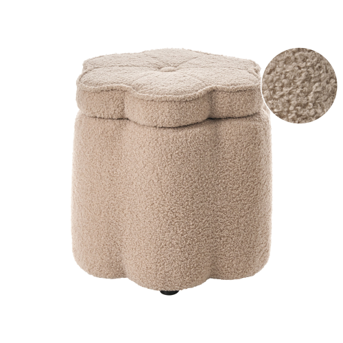 Beliani Kids Storage Pouffe FLOWER Boucle Beige Flower