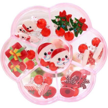 Christmas Children's Ear Clips Earrings Girls Xmas Patterns Holiday Jewelry Gift Flower Box Pack of 7 Pair