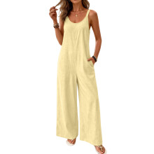 Women's High Waist Elastic Wide Leg Ruffle Pants,-Yellow XXL