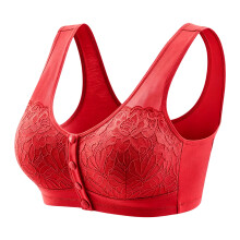 Wirefree Front Closure Lace Bra For Elderly-Rose red 38 85