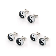 3 Paar runde Ohrringe mit Yin-Yang-Symbol (10 mm)