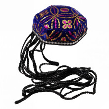 Uyghur Braid Hat Ethnic Hexagonal Cap With-Royal blue A cap 8 b