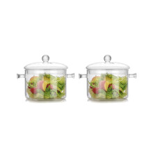 2 doppelwandige Glasschüsseln mit Deckel, hitzebeständige Glasschüsseln aus Borosilikatglas, Salatschüsseln
