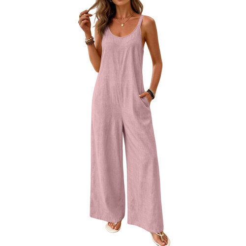 Damen-Hosen mit hoher Taille, elastisch, weites Bein,-Rosa L