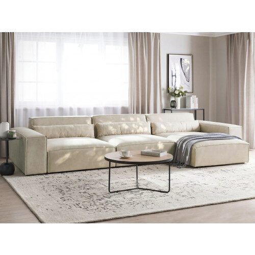 Beliani Modular Corner Sofa 4 Seater HELLNAR Velvet Light Beige Left Hand 1