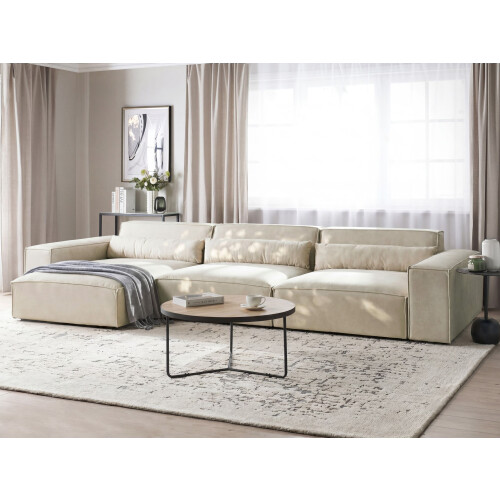 Beliani Modular Corner Sofa 4 Seater HELLNAR Velvet Light Beige Right Hand 1