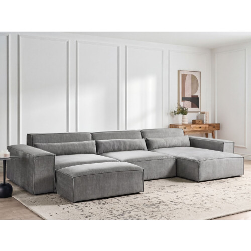 Beliani Modular Corner Sofa 5 Seater HELLNAR Left Hand Grey Fabric with Ottoman 1