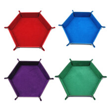 4-Piece Dice Tray Hexagon Dice Rolling Holder Foldable Leather Dice Container Storage Box for Dice Games Like RPG Table Games