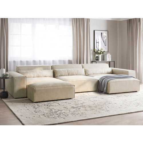 Beliani Modular Corner Sofa 4 Seater HELLNAR with Ottoman Velvet Light Beige Left Hand 1