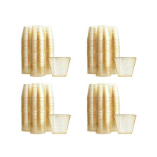 48X Golden Plastic Disposable Water Cups, Golden Powder, 90OZ Juice Cups, Dessert Cups, Mousse Cups, Wedding Tableware Decoration