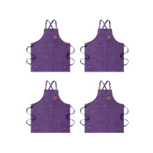 4er-Pack Küchenschürzen aus Canvas für Damen und Herren, Kochschürzen mit 3 Taschen (Lila)