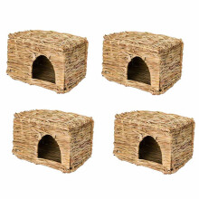 4x Naturgrasspielzeug, handgewebtes Kaninchen, Meerschweinchen, Chilla, Frettchen, Grashaus zum Zusammenfalten