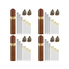 4er-Set Nadelkästchen aus Holz zur Aufbewahrung von Näh- und Sticknadeln, inklusive Fingerhut