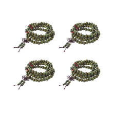 4x Olivgrüne Sandelholzperlen Buddhistische Mala-Halskette Rosenkranz 29 Zoll