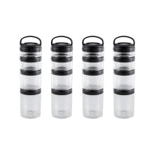 4 Stackable Snack Containers for Children and Adults, 4 Stackable Snack Cups for School and Travel, Transparent Black