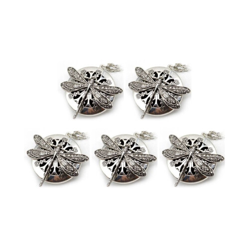 5-Piece Silver Dragonfly Aromatherapy Diffuser Pendant Necklace