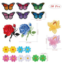 20 Stück aufbügelbare Blumen- und Schmetterlingsaufnäher, Stickereiapplikationen für Bastelarbeiten,