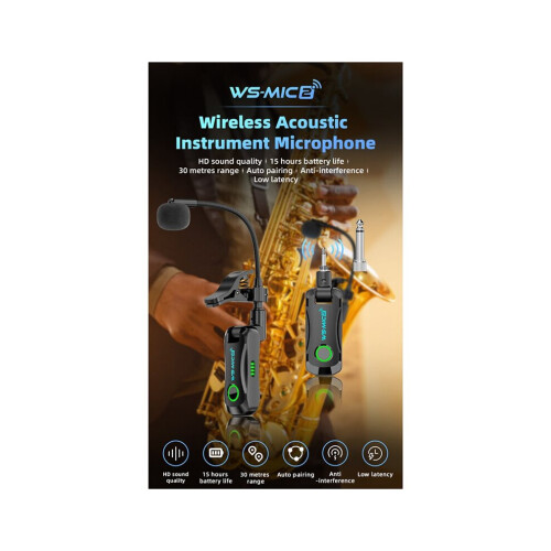 2.4 GHz Microphone Wireless Guitar System, Rechargeable, Wireless Audio Transmitter and Receiver for 1