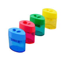 Pencil sharpener with lid, compact, colored hand sharpener with two holes, for children, adults, students, office, 4 pieces