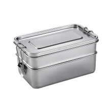 Stainless steel lunchbox, double-layered, bento student food container, snack storage box, leak-proof fruit storage box