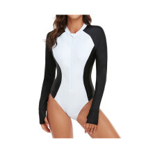 Damen-Badeanzug mit vollständiger Bedeckung, Rashguard, Frontreißverschluss, Einteiler, zum Tauchen