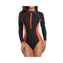 Damen-Badeanzug mit vollständiger Bedeckung, Rashguard, Frontreißverschluss, Einteiler, zum Tauchen