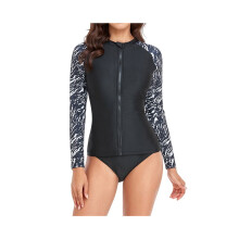 Damen-Badeanzug mit vollständiger Bedeckung, Rashguard, Frontreißverschluss, Einteiler, zum Tauchen