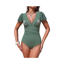 Bauchweg-Badeanzug für Damen, figurformender Badeanzug aus transparentem Netzgewebe, Sarong-Wickelkleid,