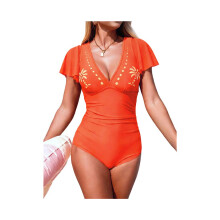 Bauchweg-Badeanzug für Damen, figurformender Badeanzug aus transparentem Netzgewebe, Sarong-Wickelkleid