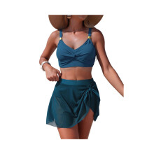 Damen-Bikini-Set mit hohem Bund, goldfarbenen Metallverzierungen, zweiteilig, mit Bauchkontrolle und
