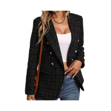 Damen-Blazer mit Karomuster, warm, vollständig gefüttert, eleganter Business-Casual-Mantel mit Taschen,