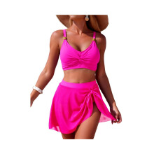 Damen-Bikini-Set mit hohem Bund, goldfarbenen Metallverzierungen, zweiteilig, mit Bauchkontrolle und