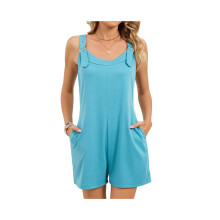 Women's jumpsuits, summer, boho, loose fit, sleeveless, short, overalls, holiday outfits, sea blue, size S