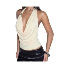 Neckholder-Top für Damen, rückenfreies Tanktop mit Wasserfallausschnitt, sommerliches Ausgeh-Outfit,