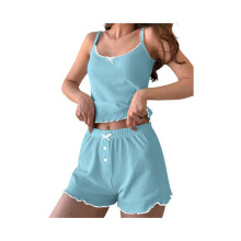 Damen-Pyjama-Set, 2-teiliger Loungewear-Nachtanzug, Color-Blocking-Design, weiches Nachtwäsche-Set,