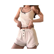 Damen-Pyjama-Set, 2-teiliger Loungewear-Nachtanzug, Color-Blocking-Design, weiches Nachtwäsche-Set,