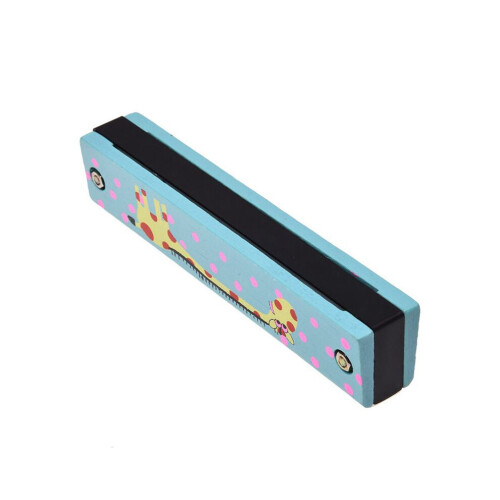 2X Wooden Giraffe Pattern Dual Row 32 Hole Children's Harmonica Blue 2