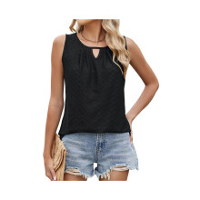 Damen-Tanktop, locker geschnitten, lässig, ärmellos, mit Schlüssellochausschnitt, trendiges Sommertop,