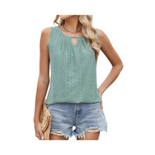 Damen-Tanktop, locker geschnitten, lässig, ärmellos, mit Schlüssellochausschnitt, trendiges Sommertop,