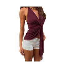 Transparentes Damen-Haltertop aus Netzgewebe mit tiefem V-Ausschnitt, geschlitztem Saum, Y2K-Stil, Tanktop