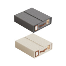 Foldable, breathable and moisture-resistant storage box with leather handle for bed sheets and other bedding (2-piece set)