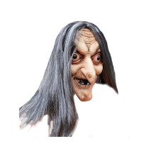 Creepy old witch mask made of latex with hair, Halloween, grimace, party, costume, cosplay, masks, props