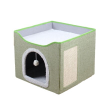Großes Katzenbett mit Kugelaufhängung und Kratzbrett. Doppellagiges, faltbares Katzenbett für Wohnungskatzen,