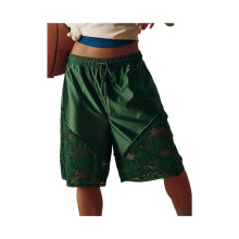 Hochgeschnittene Bermuda-Shorts aus Satin mit Spitze, süße Basketballshorts im Y2K-Stil, grün, Größe