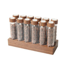 Wooden stand for 12 test tubes, single-dose coffee bean glass containers, wooden stand, 12 test tubes with one-way air valve